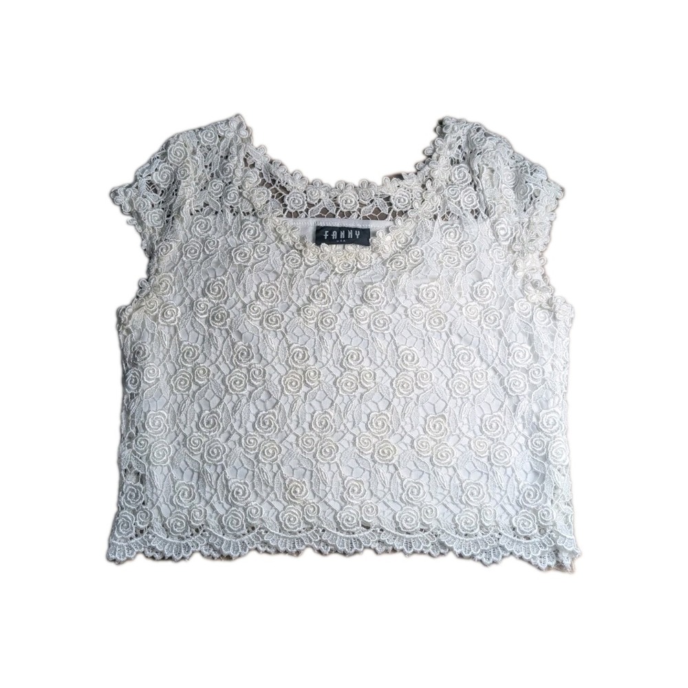 Vintage Fanny USA Ivory Floral Lace Crop Top Rose Crochet Coquette Boho Y2K